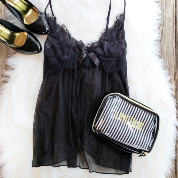 Sheer Lace Chemise Slip Babydoll Set with G-String - Picture 2 of 5